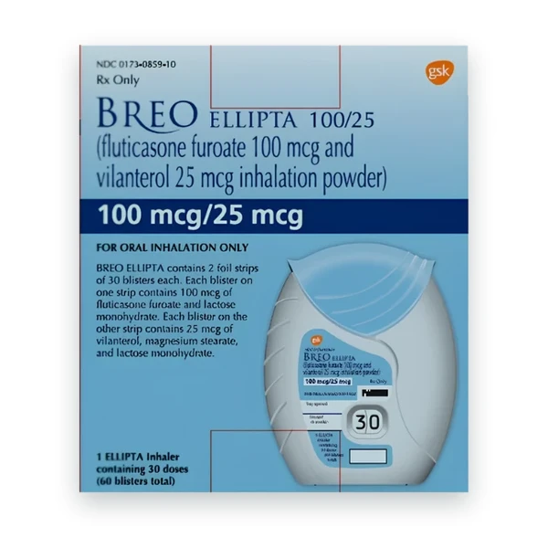 Breo Ellipta for Asthma and COPD 100/25mcg package
